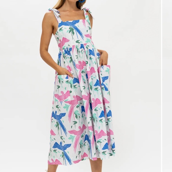 OLIPHANT Tie Strap Macaw Pocket Midi Dress size Small - Picture 2 of 12